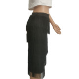 Solid Color Pack Hip Fringe Slim Skirt