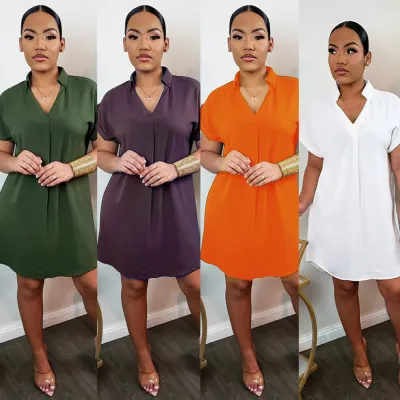 Spring/Summer Fashion Solid Color Shirt Dress