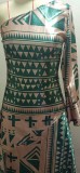 One Shoulder Bat Sleeve Hem Totem Print Dress