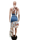 Halterneck Pleated Skirt Two-piece Stretch Skirt Suit