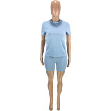 Solid Color Round Neck Loose Short Sleeve Sports Two-Piece Set
