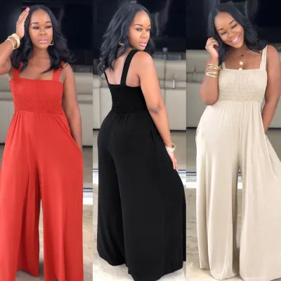Fashion Casual Solid Color Loose Suspender Jumpsuit