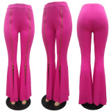 Fashion High Waist Flared Zipper Solid Color Casual Wide Leg Pants