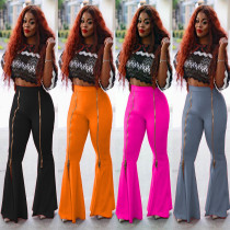Fashion High Waist Flared Zipper Solid Color Casual Wide Leg Pants