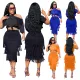 Solid Color Slanted Shoulder Fringe Slim Two-piece Set