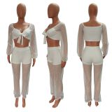 Fashion Casual Sexy Cropped Navel Mesh Beach Two-Piece Set