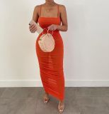 Sexy Net, Gauze Perspective, Sling Bag Hip Pleated Dress