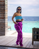 Solid Color Bandeau Print Trousers Set