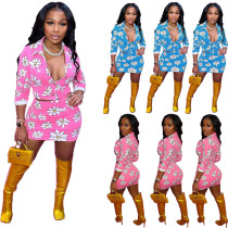 Casual V-Neck Printed Two-Piece Set