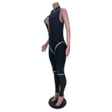 Sexy Zip Line Paneled Jumpsuit