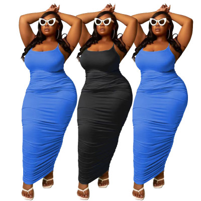 Solid Color Plus Size Pleated Slip Dress