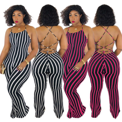Sexy Striped Backless Sexy Jumpsuit
