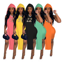 Hooded Tank Top Shorts Letter Embroidered Two-Piece Set