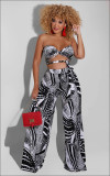 Fashion Tube Top Print Lace-Up Flared Pants Two-Piece Set