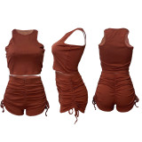 Spring/Summer Tank Top Shorts Pleated Casual Two-piece Set