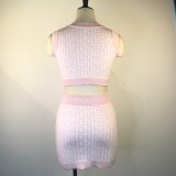 Round Neck Sleeveless Pattern Dew Waist Skirt Suit