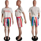 Fashion Casual Loose Rainbow Striped Shorts Set