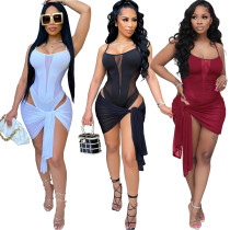 Sling Romper Sexy Mesh Wrap Skirt Two Piece