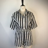Sexy Fashion Button Stripe Shirt Two Piece