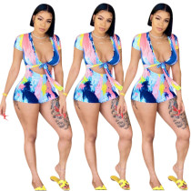 Casual Fashion Sexy Short Print Jumpsuit