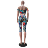 Casual Printed Sleeveless Tube Top Cropped Trousers Suit