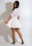 Fashion Solid Color Bubble Fluffy Dress (with Belt)