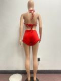 Fashion Sexy Halter Neck Open Back Ruffle Shorts Suit