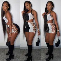 Personalized Color Matching Trend Lace-up Two-piece Suit