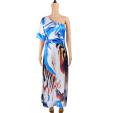 Fashion Casual Print Single Sleeve Off Shoulder Dress