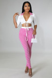 Casual Houndstooth V-neck Exposed Waist Print Sexy Suit