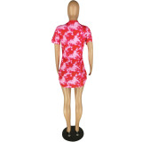 Hot Sale Printed Short Sleeve Side Slit Dress