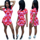 Hot Sale Printed Short Sleeve Side Slit Dress
