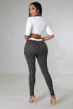 Casual Houndstooth V-neck Exposed Waist Print Sexy Suit