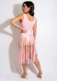 Fashion Solid Color Top Fringed Skirt Two-piece Set