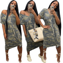 Sexy Loose Camo Print V-Neck Casual Dress