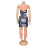 Sexy Skinny Print Cutout Halter Dress