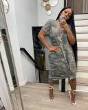 Sexy Loose Camo Print V-Neck Casual Dress