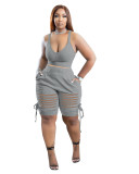 Fashion Sexy Camisole V-neck Burnt Eyelet Two-piece Set