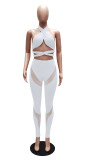 Sexy Hollow Halter Cross Mesh Yarn Splicing Perspective Two-piece Set