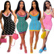 Fashion Sexy Sling V-Neck Pattern Moon Patchwork Color Dress