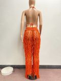 Sexy See-through Knitted Hand Hook Fringed Beach Suit