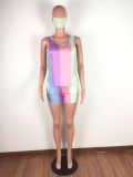 Colorful Striped Print Strap Casual Tracksuit (Includes Mask)