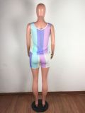Colorful Striped Print Strap Casual Tracksuit (Includes Mask)