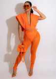 Fashionable Temperament Solid Color Top Plus Mesh Yarn Pants Three-piece Set