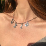 Fashion Letter Pendant Diamond Necklace