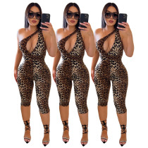 Summer Fashion Hollow Single Shoulder Leopard Jumpsuit