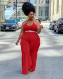 Sexy Solid Color Ruffled Halterneck Plus Size Jumpsuit