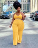 Sexy Solid Color Ruffled Halterneck Plus Size Jumpsuit