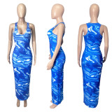 U-neck Corrugated Print Ribbed Dress