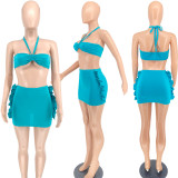 Solid Color Tassel Fashion Sexy Swimsuit Two-piece Set